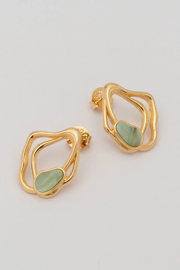 Brinco Dourado Orgânico Resina Verde