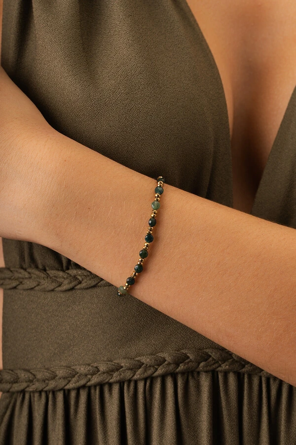 Pulseira Dawn Jade Jasper Oceano Banho Ouro 18K