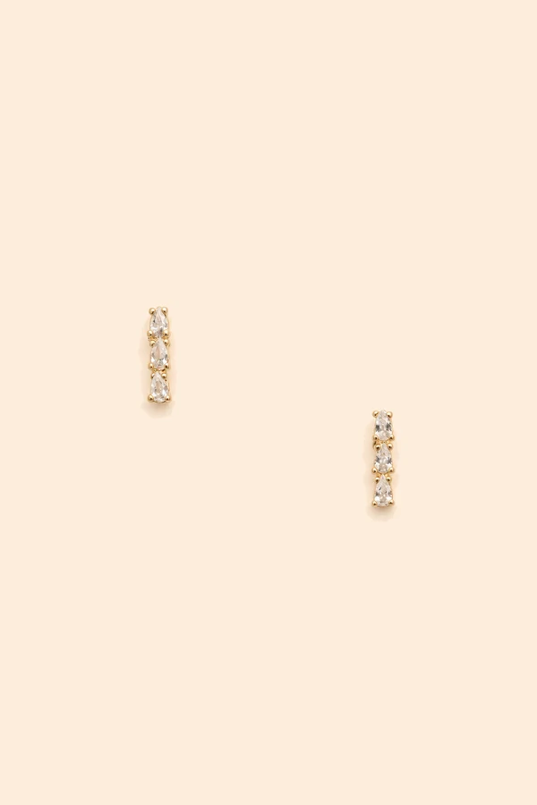 Brinco Mini Palito Zircônia Banho Ouro 18K