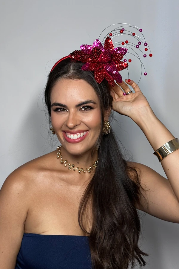 Tiara Carnaval Folhas Pink e Vermelho