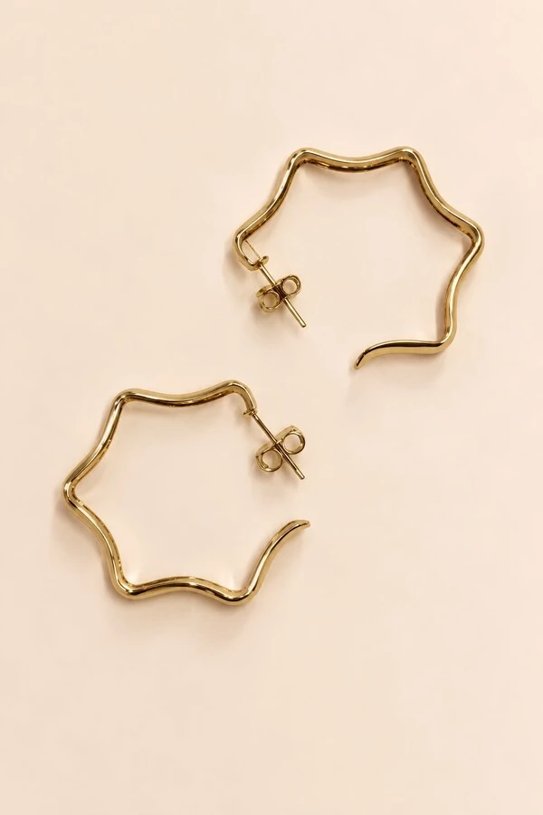 Brinco Dourado Argola Sextavada