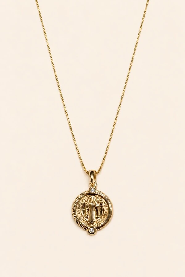 Colar Medalha São Bento Banho Ouro 18K