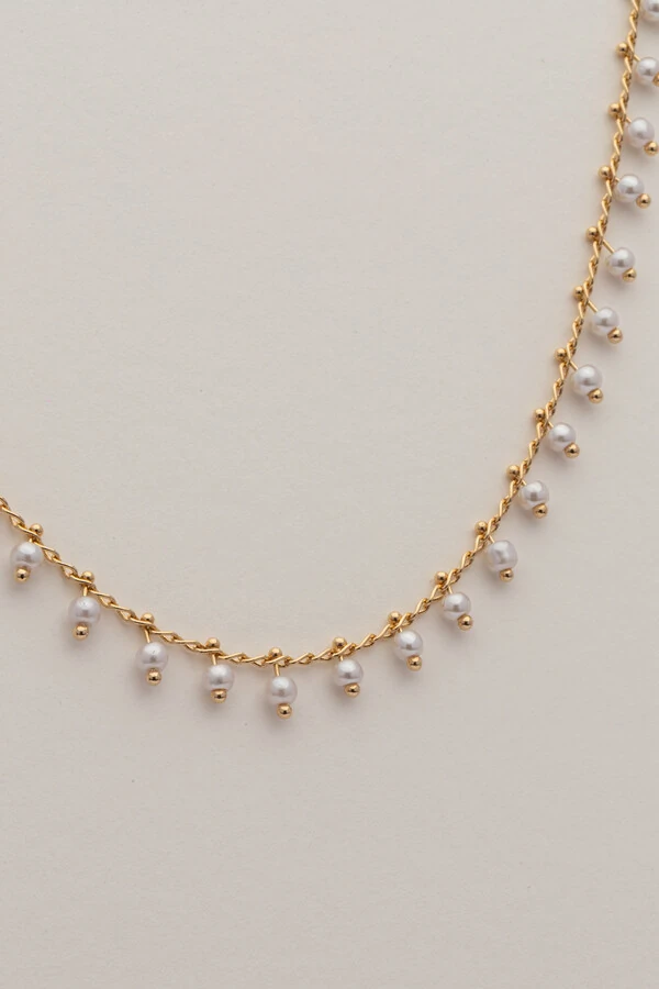 Colar Dourado Choker Mini Pérolas