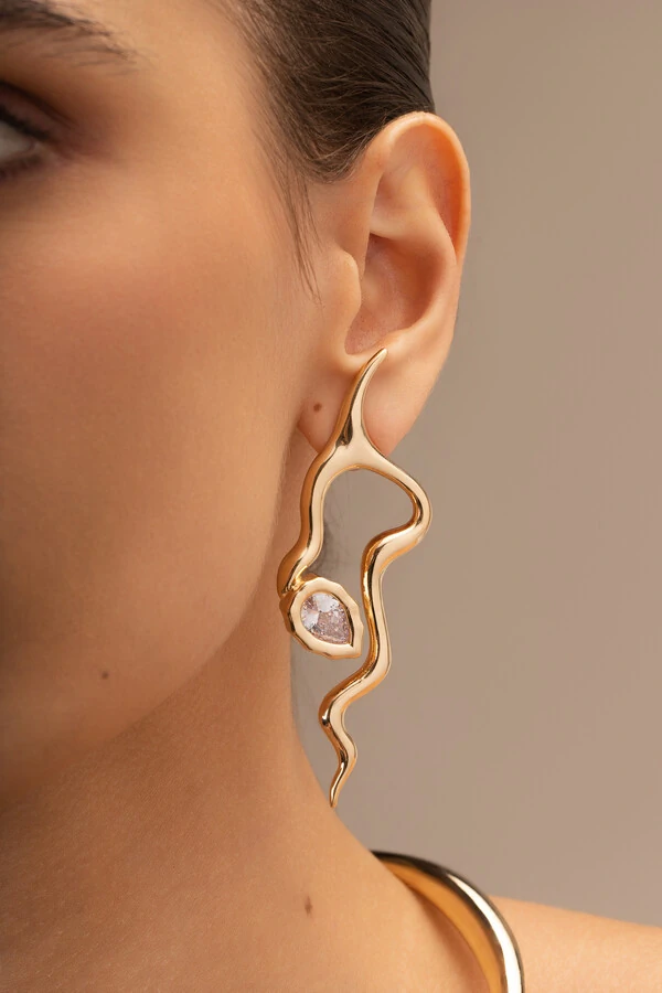 Brinco Dourado Snake Zircônia