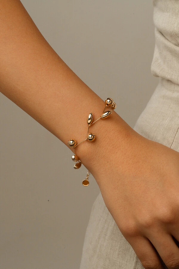 Pulseira Dourada Mix Bubbles Zig Zag