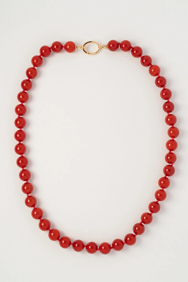 Colar Longo Mavie Jade Terracota Banho Ouro 18K