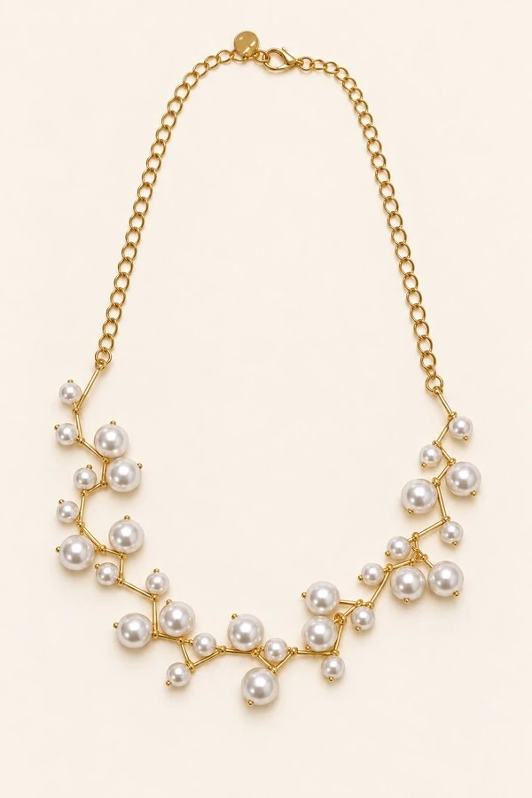 Colar Dourado Pérola Zig Zag