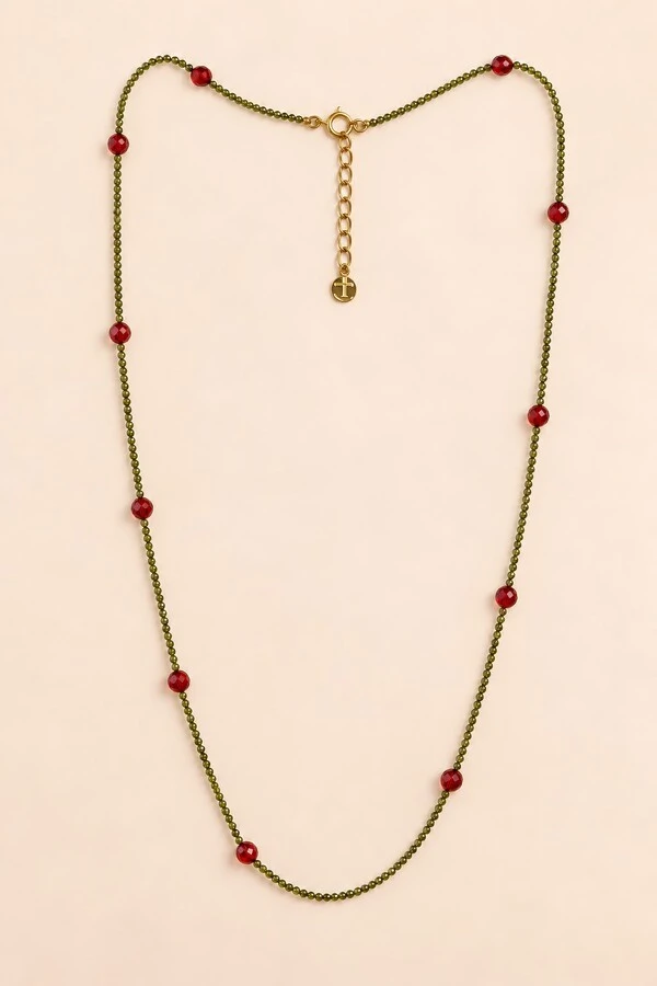 Colar Longo Virginia Zircônia Verde Banho Ouro 18K