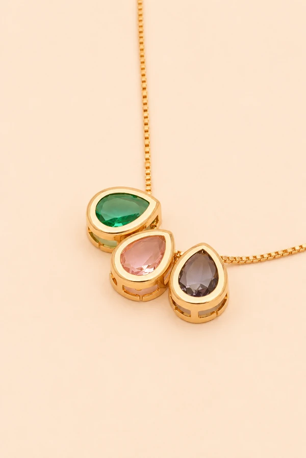 Colar Gotas Color Banho Ouro 18K