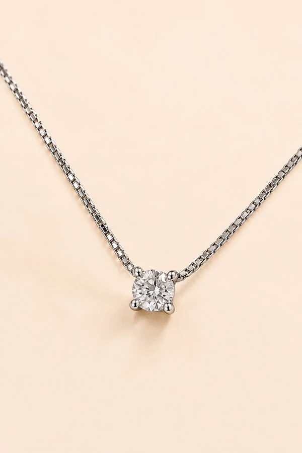 Colar Solitário Prateado Zircônia Cristal
