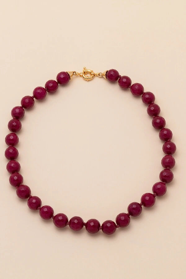 Colar Eva Jade Fúcsia Banho Ouro 18K