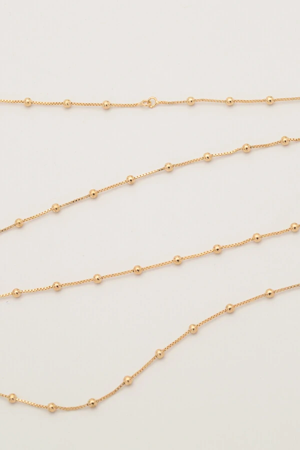 Colar Longo Corrente Bolinhas Banho Ouro 18K