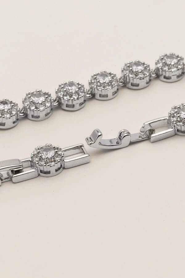 Riviera Prateada Flor Zircônia Cristal