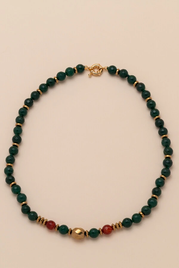 Colar Gaia Jade Verde Banho Ouro 18K