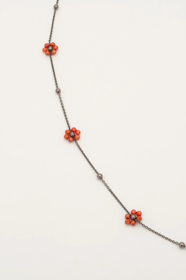 Colar Choker Flor Cristais Grafite
