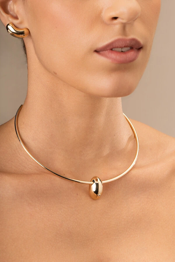 Colar Aro Dourado Bean Ponto Zircônia