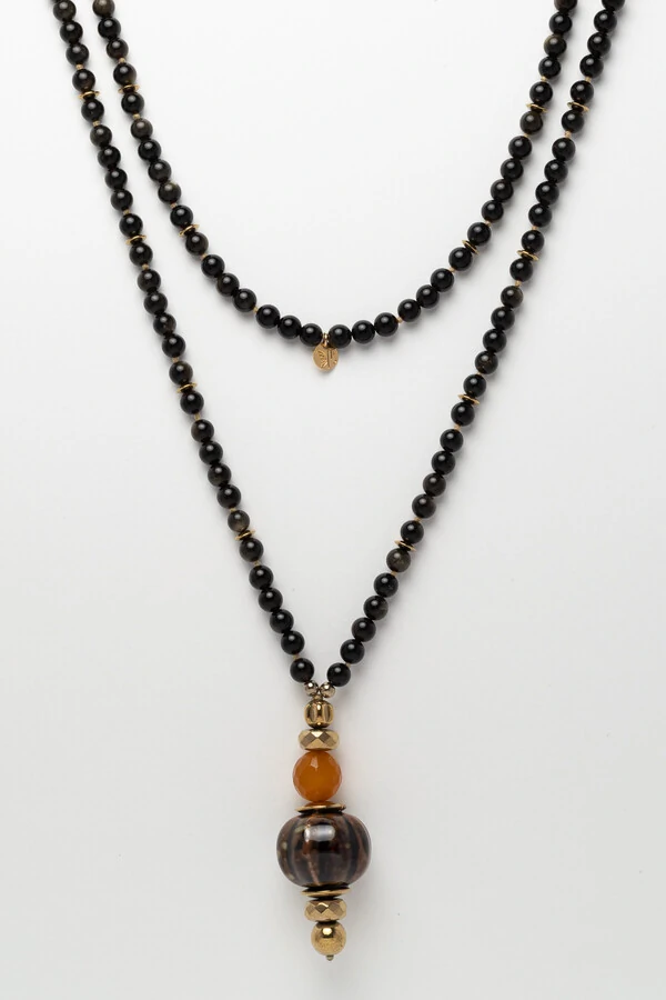 Colar Longo Maré Obsidiana Pingente Carambola
