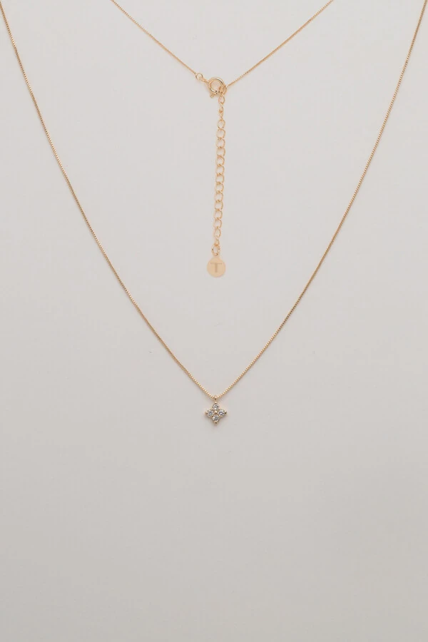 Colar Trevo Zircônia Banho Ouro 18K