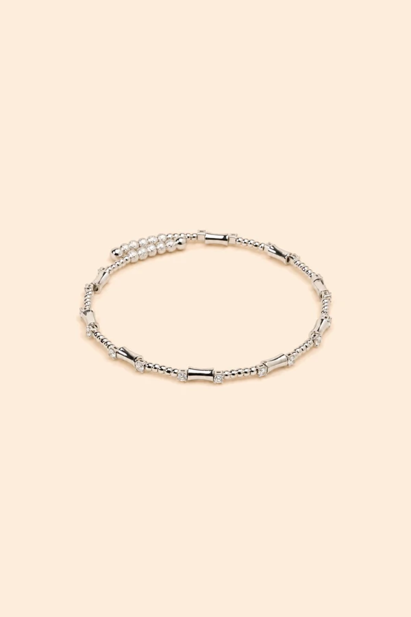 Pulseira Prateada Zircônia Aro Texturizado