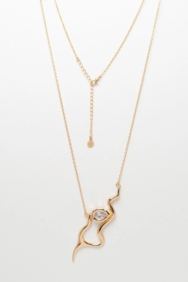 Colar Dourado Longo Snake Zircônia