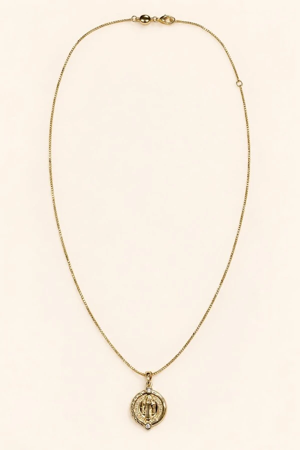 Colar Medalha São Bento Banho Ouro 18K