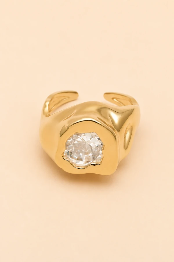 Anel Dourado Vesúvio Zircônia Cristal