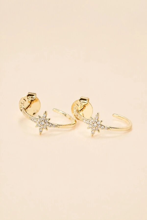 Brinco Argola Estrela Zircônia Banho Ouro 18k