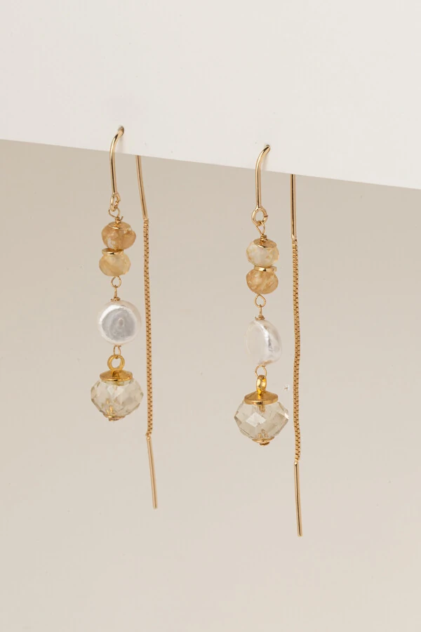 Brinco Anzol Cristal Rutilo Banho Ouro 18K