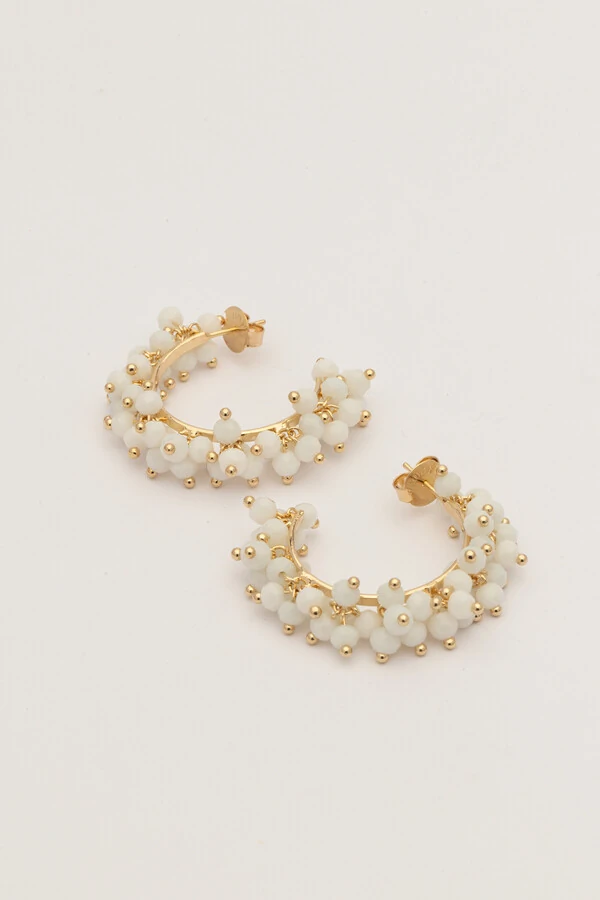 Brinco Argola Dourada Cristais Off White