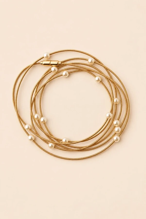Pulseira Corda de Violão Pérola Dourado