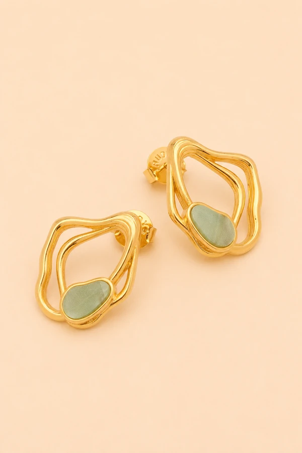 Brinco Dourado Orgânico Resina Verde
