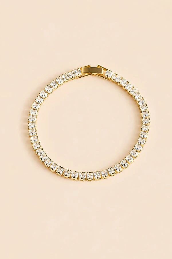 Pulseira Dourada Riviera Zircônia Quadrada