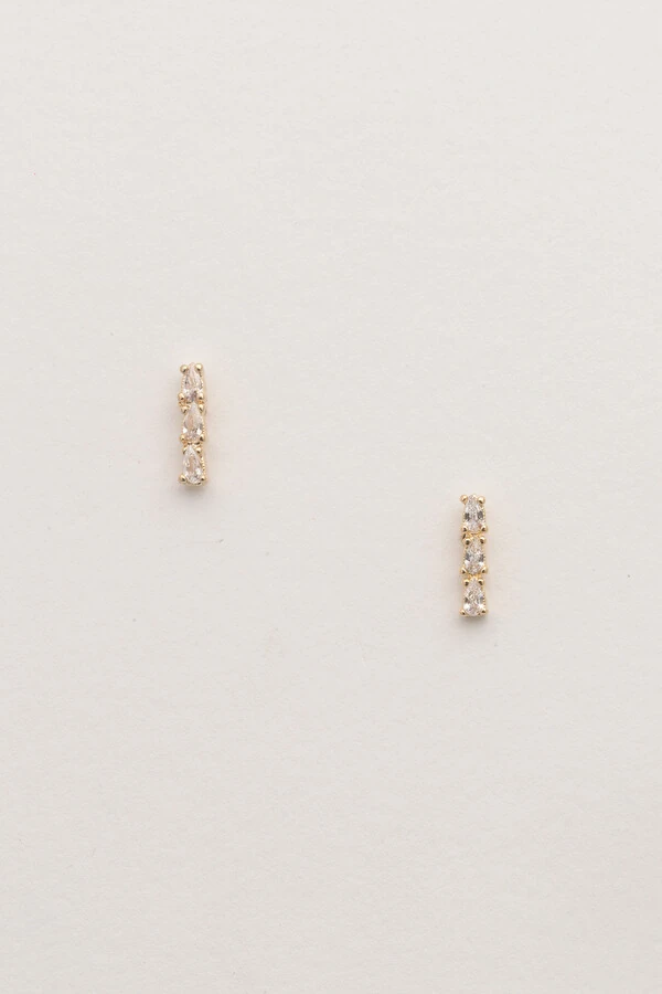 Brinco Mini Palito Zircônia Banho Ouro 18K