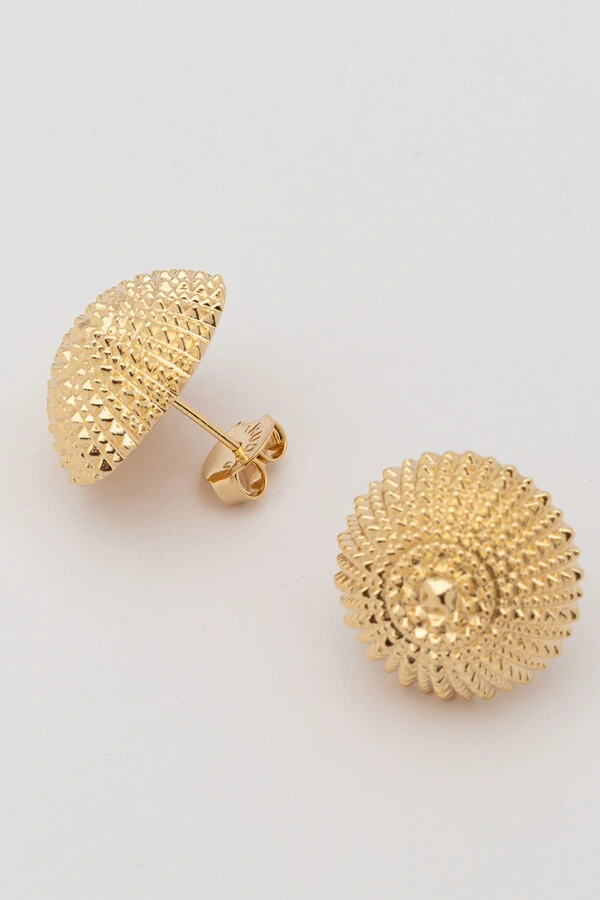 Brinco Dourado Botão Textura
