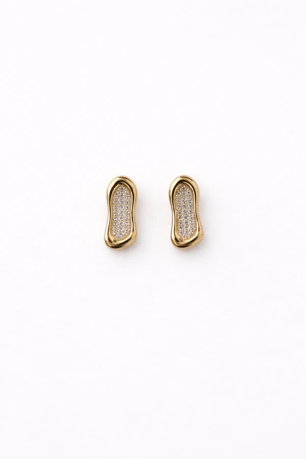 Brinco Orgânico Placa Zircônia Banho Ouro 18K