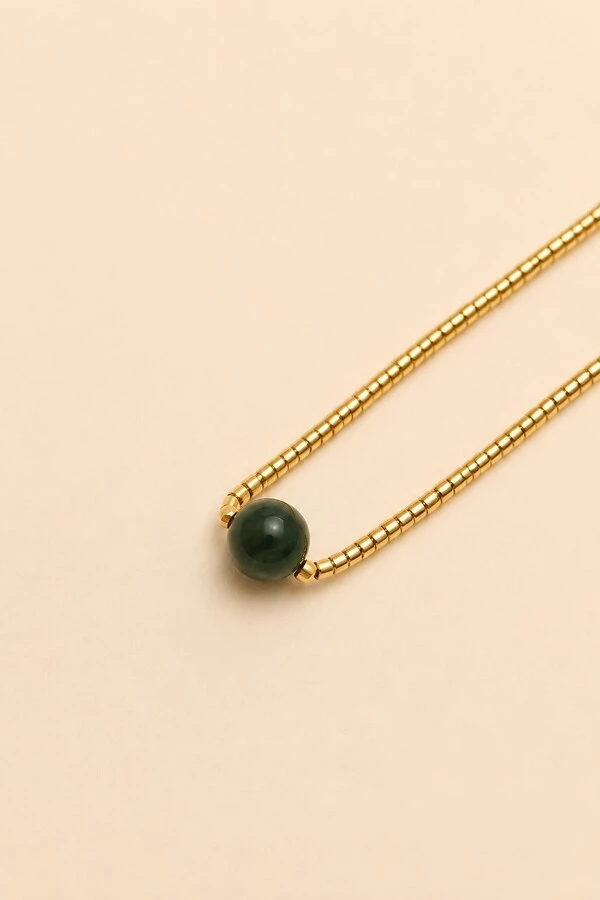 Colar Dourado Biarritz Canutilhos Jade Verde