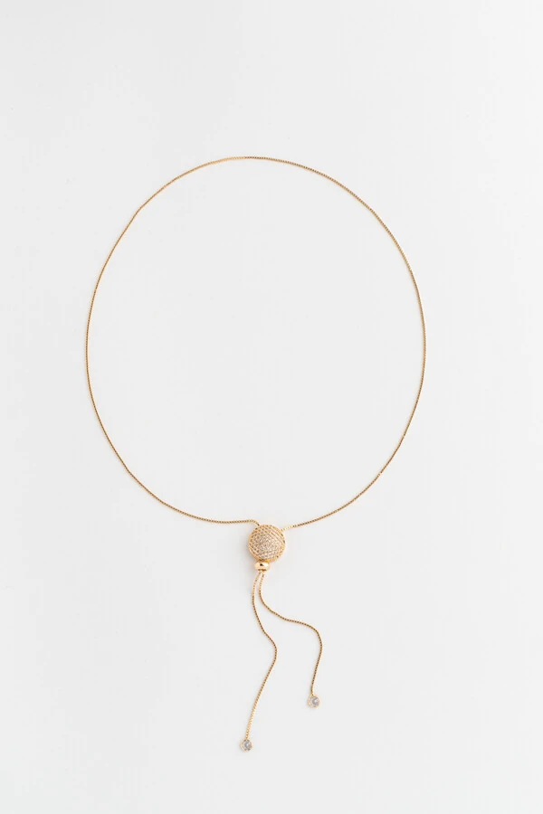 Colar Gravata Pavê Zircônia Banho Ouro 18K