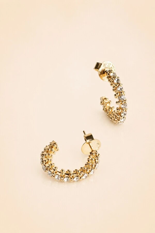Brinco De Argola Pequena Filigrana Strass Dourado