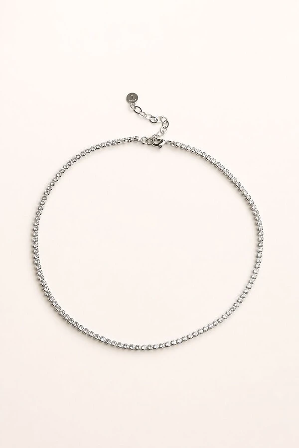 Colar Prateado Choker Zircônia Redonda