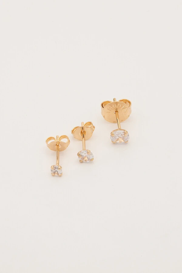 Brinco Trio Zircônia Banho Ouro 18K