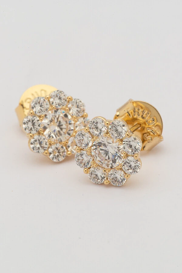 Brinco Flor Zircônia Banho Ouro 18K