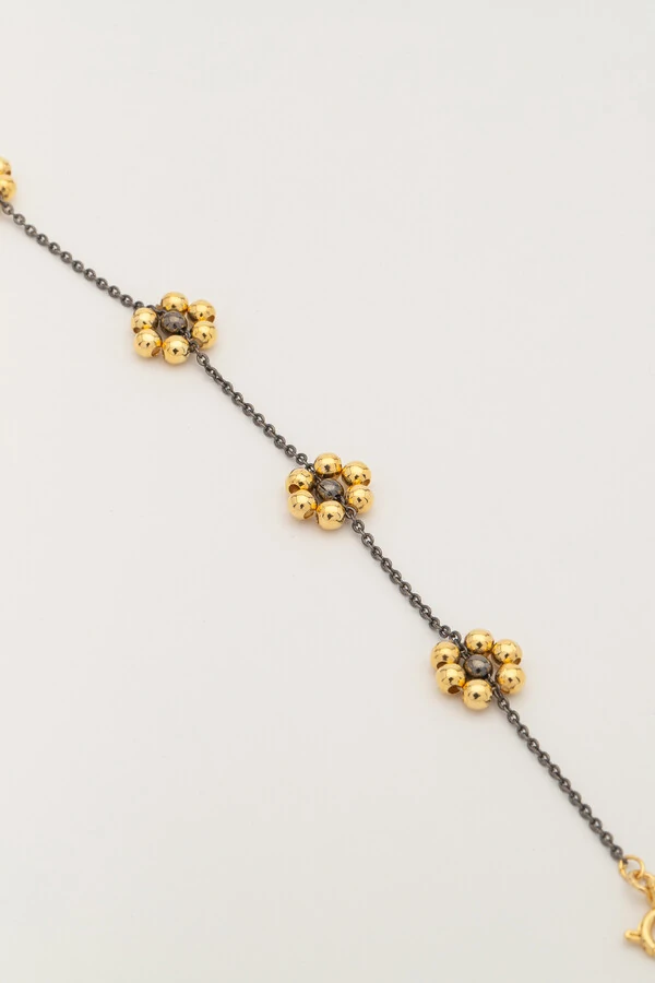 Pulseira Florzinha Grafite e Dourado