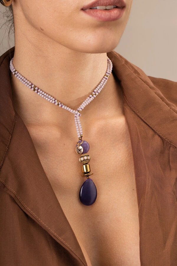 Colar Longo Verano Luna Lilás Olho de Gato