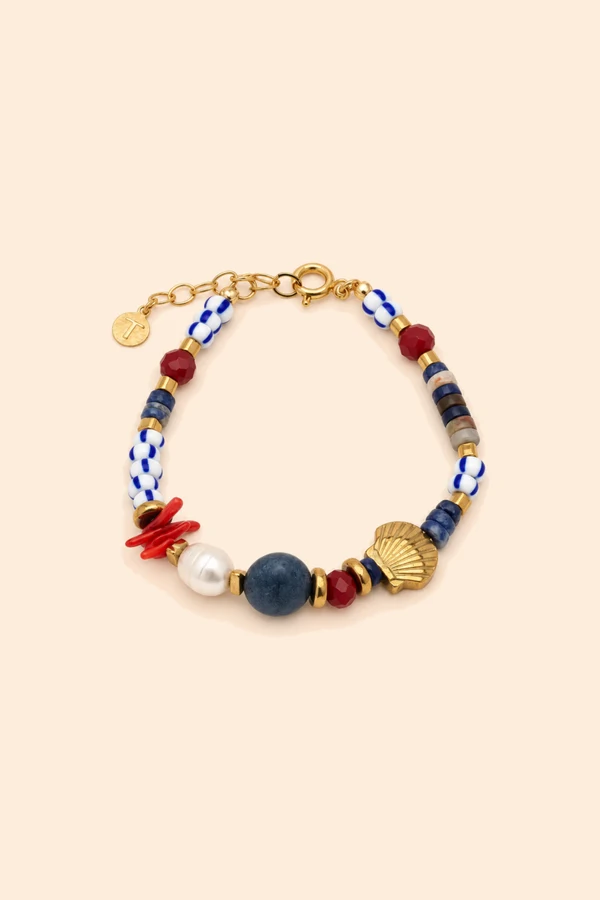 Pulseira Sodalita Pérola Natural Banho Ouro 18K