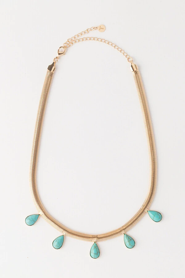 Colar Snake Dourado Gotas Resina