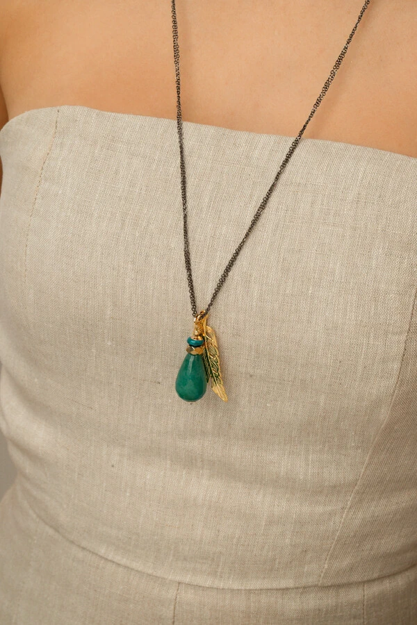 Colar Gaia Gota Jade Verde Banho Ouro 18k