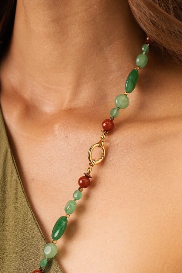 Colar Longo Jardins Agatha Verde Banho Ouro 18K