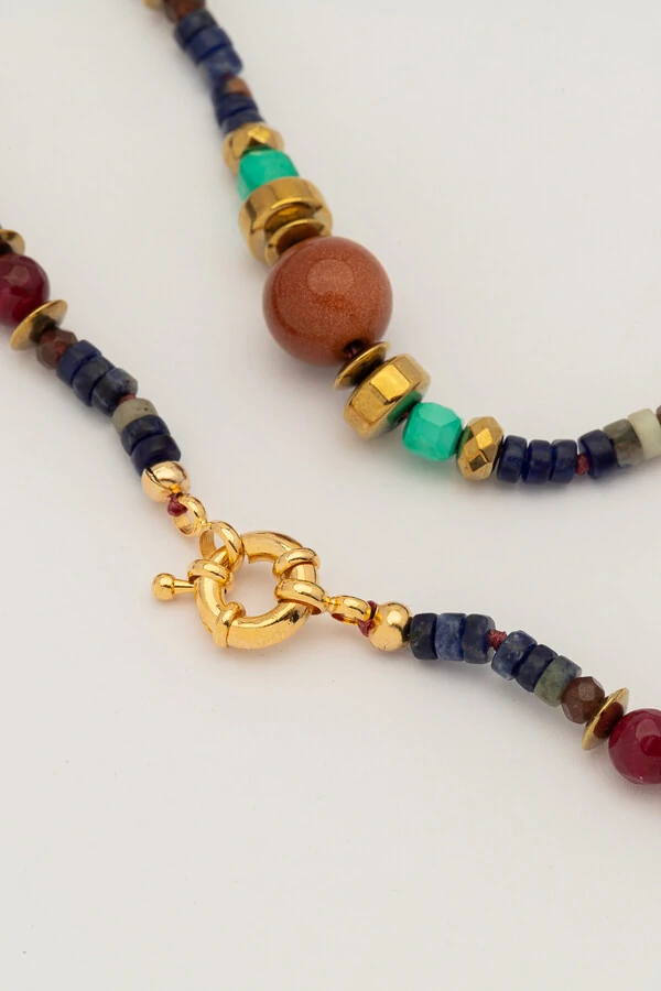 Colar Sodalita Longo Vicenza Goldstone Howlita Banho Ouro 18K