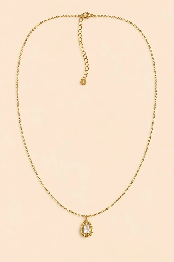 Colar Longo Dourado Gota Zircônia