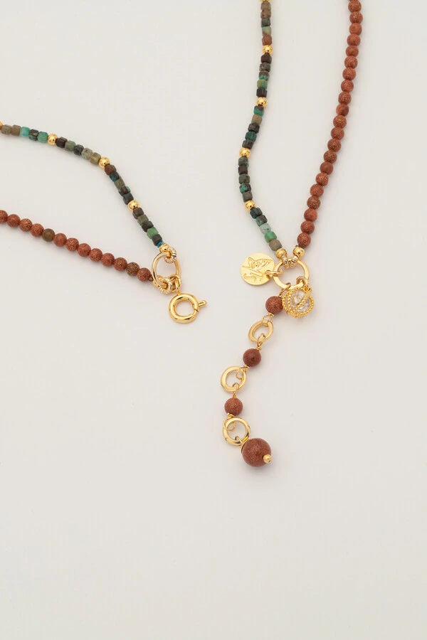 Colar Choker Duplo Atacama Turquesa Gold Stone Banho Ouro 18k